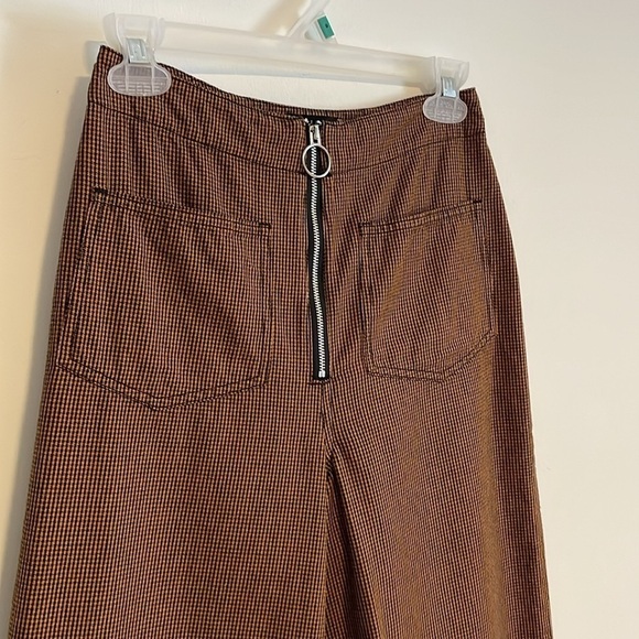 Retro Minimalist Houndstooth Pants 4 Edgy Rust Black Alt Trouser ASOS Zip Mod - Picture 5 of 16